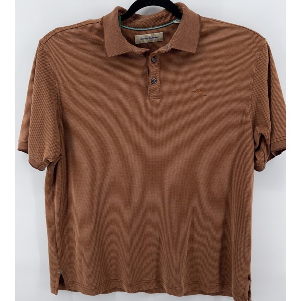 Tommy Bahama Men's Polo Shirt SizeXL Orange Sherbet Color With White Stripes - Picture 1 of 6